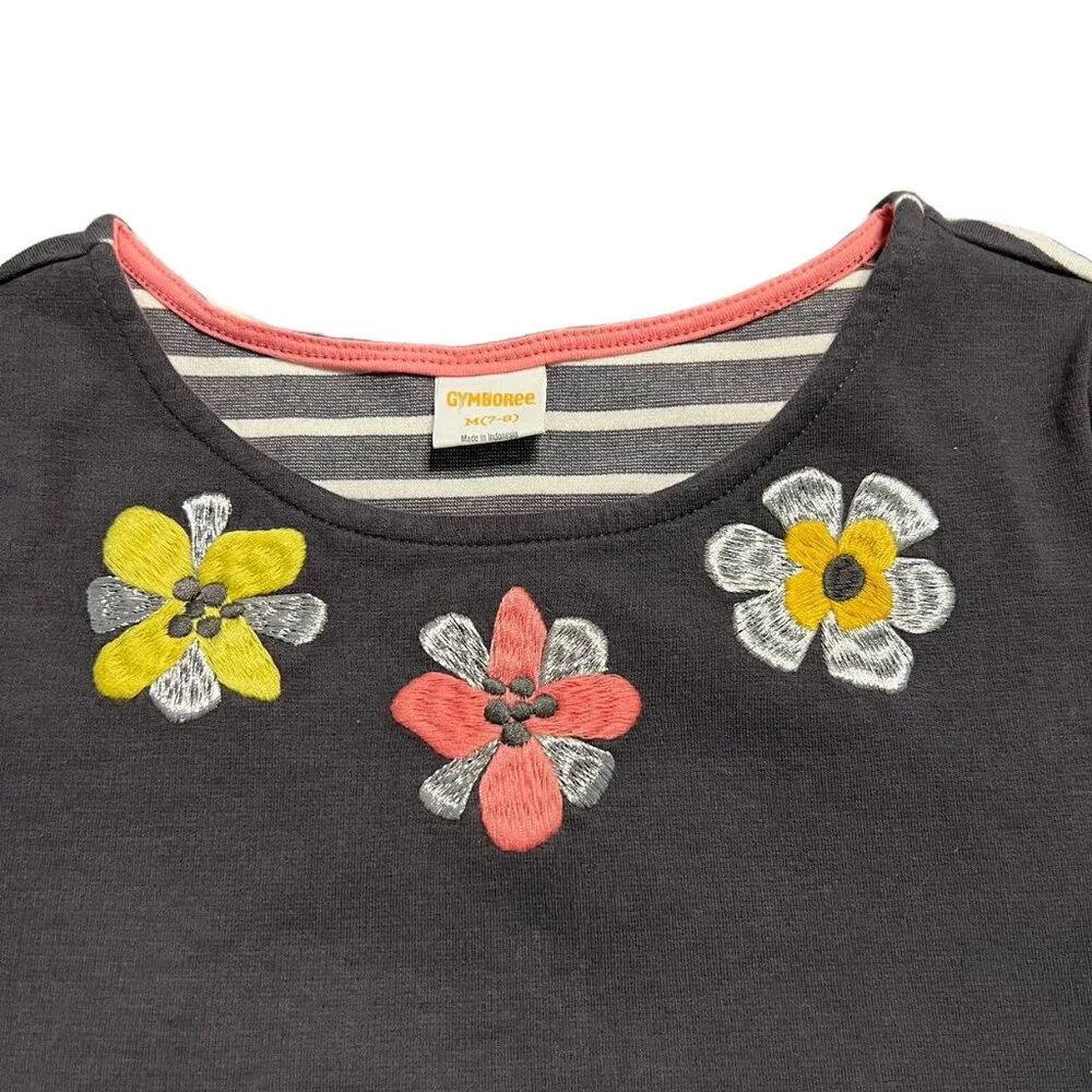 Gymboree M (7-8) Embroidered Floral & Stripes Dress
